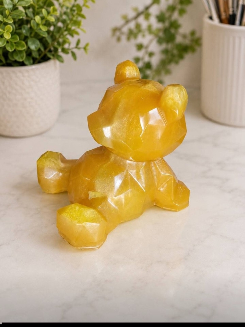 Golden Geometric Bear Figurine Decorative Accent